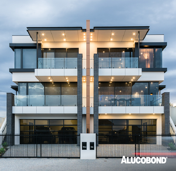 Modern mixed-material luxury villa elevation with ALUCOBOND cladding