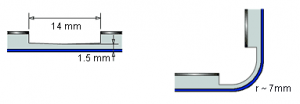 Rectangular groove for folds up to 150°, depending on panel thickness. Not suitable for ALUCOBOND® A2