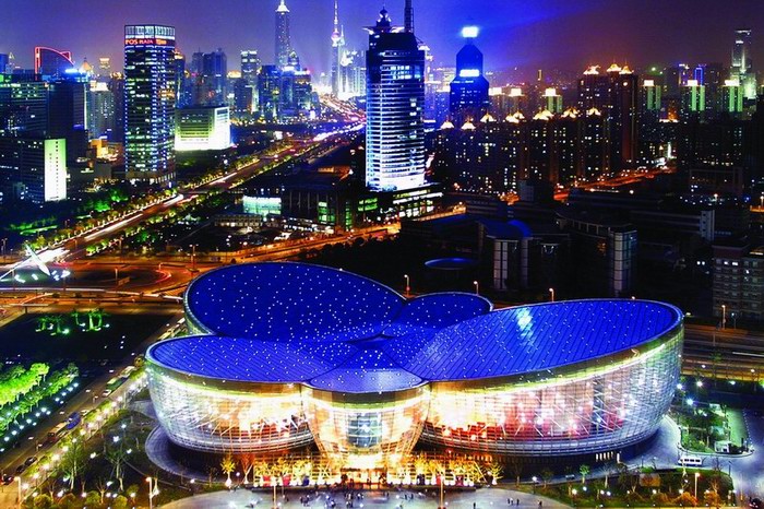  Shanghai Oriental Art Centre top angle view at night 